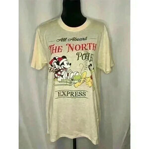 Disney Holiday T-Shirt Unisex L Mickey & Pluto North Pole Express